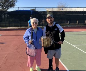 Sister Joyce Bates volunteers with a group who works with stroke survivors and teaches them how to play tennis